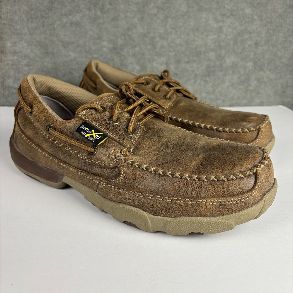 Twisted X MDMSTM1 Steel Toe Met Guard Work Shoes 7W Brown Leather Driving Mocs